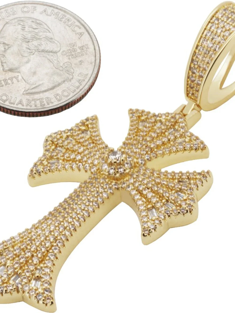 14k Yellow/White Gold Plated AAA Cubic Zirconia Flared Cross Pendant